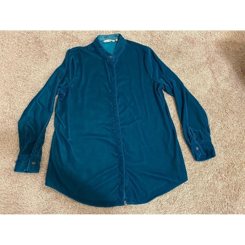 Soft Surroundings Teal Velvet Women Medium Button Shirt SKU9